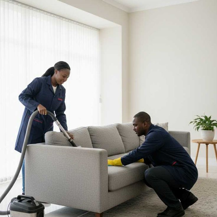 A man and a woman cleaning a house and properties